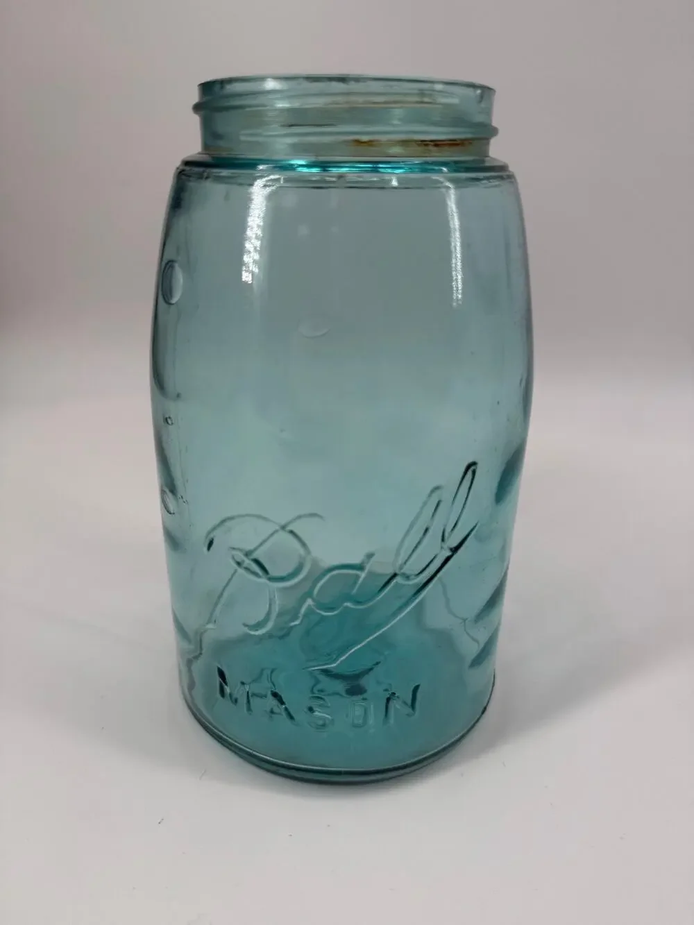 Vintage Ball  Mason Jar Aqua Green Glass Quart Canning Bottom Mark 4M